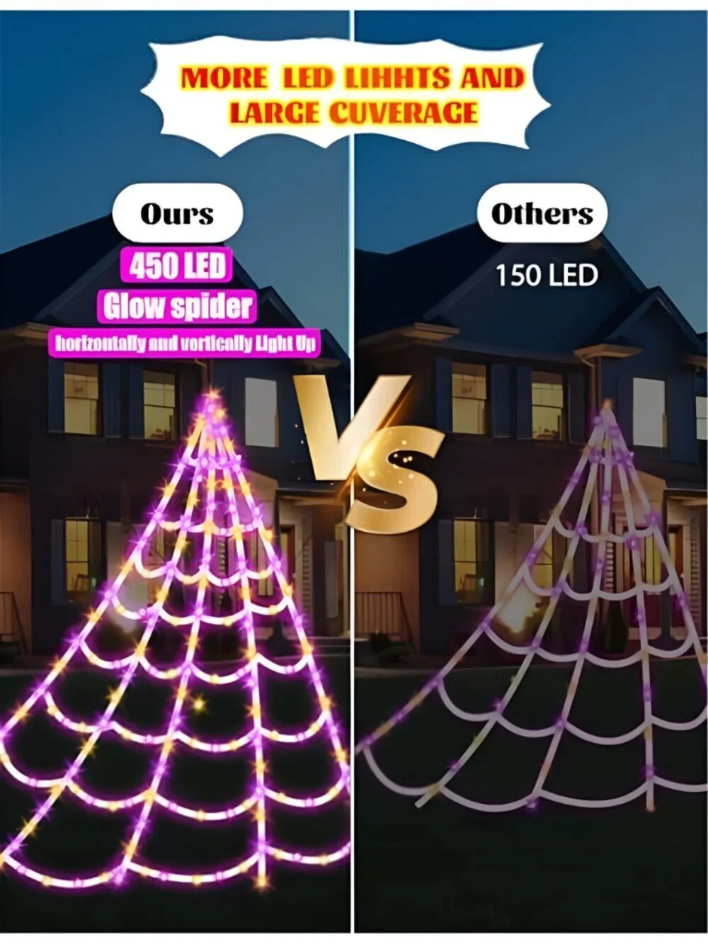 Halloween Decorations Outdoor Spider Web,Upgraded 450 LED Spider Web Lights